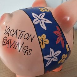 $15.00 - PIGGY BANK, "Vacation Savings"!  Ceramic/Colorful - Like New Condition!