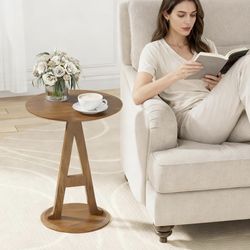 2 Modern Walnut Wood End Tables