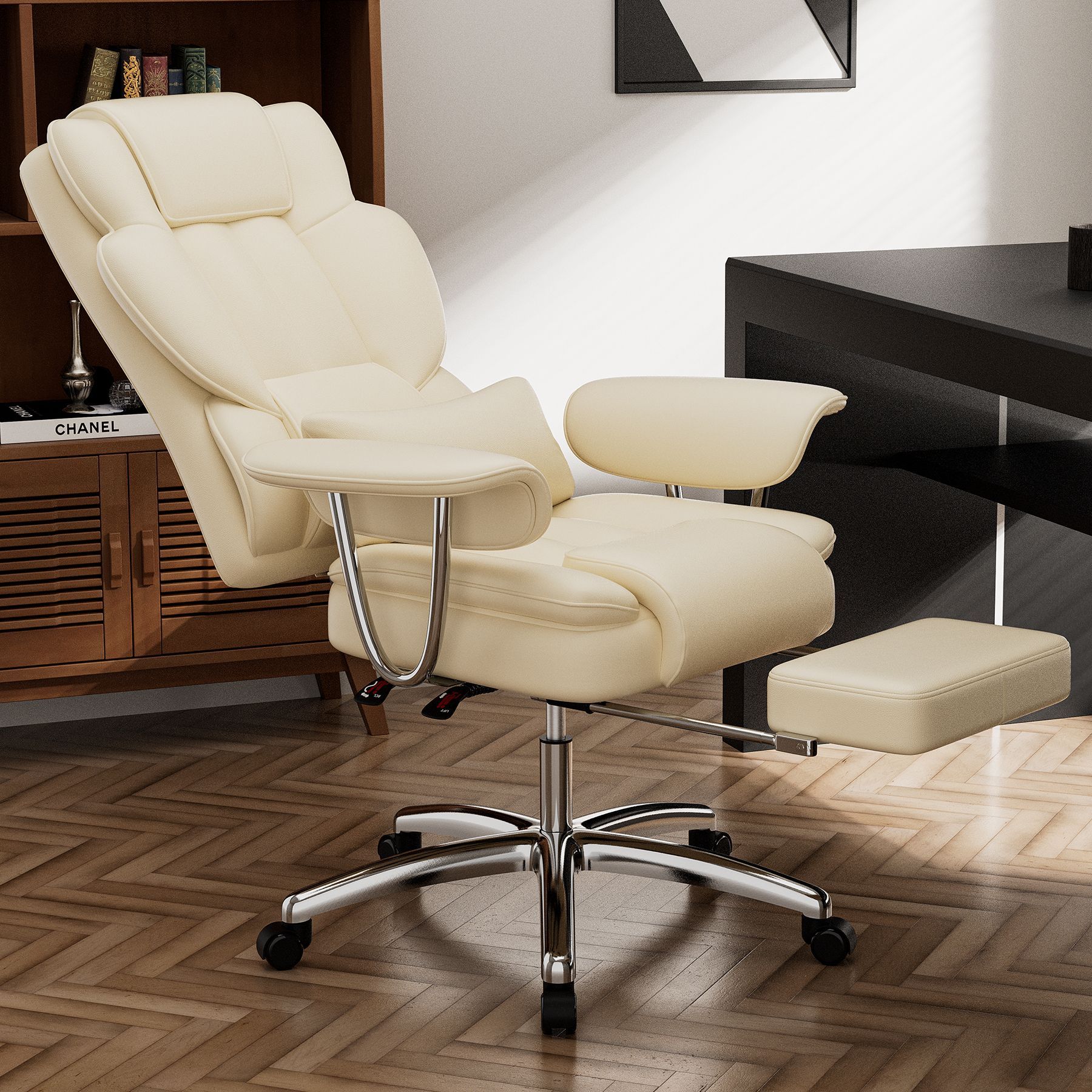 Office Chair, Big and Tall Executive Office Chair with Footrest, Leather Computer Chair, Ergonomic Reclining Chair High Back , Large Home Office Chair