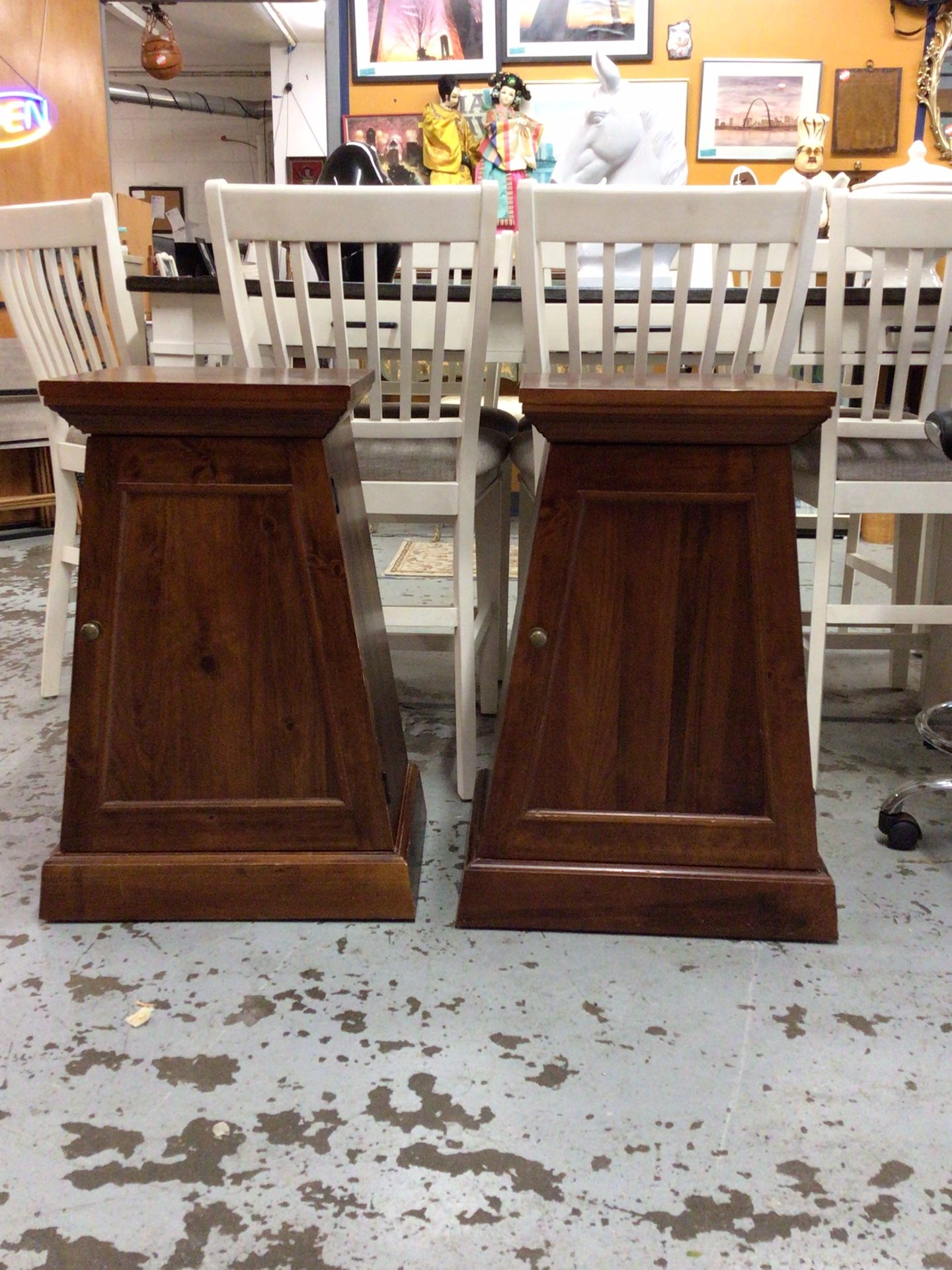 Pair Of Pine Trapezoid Pyramid End Tables By Pier One For Sale