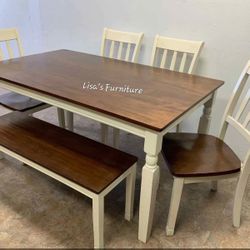 Dining Table With Four Matching Chairs And Bench 