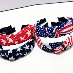 🧨🇺🇸4th of July 🇺🇸🧨 Headbands  $4 each   1 style of red and blue stars  1 style of royal blue color flag  3 style of navy blue color flag