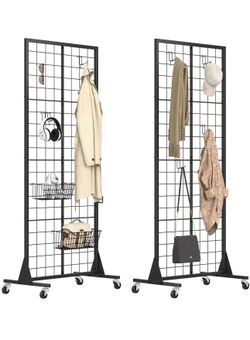 SPACECARE Gridwall Panel Display Stand 2.1' x 5.5' Ft, Heavy Movable Floorstanding Detachable Girdwall for Easy Transport, Standing Grid Tower with Ex