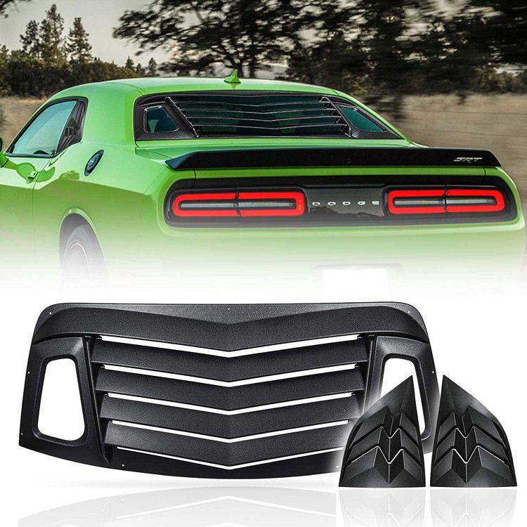 CUMART Rear + Side Window Louver Windshield Sun Shade Cover ABS Black Compatible with Dodge Challenger 2008 2009 2010 2011 2012 2013 2014 2015 2016 20