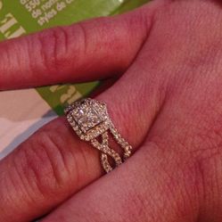 14k White Gold 1.5 Carats Natural Diamonds Two Piece Engagement Ring 