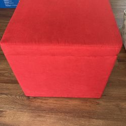 Red Faux Suede Square Storage Ottoman