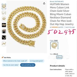 HUITIAN Women Mens Cuban Link Chain Gold Silver Bling Miami Cuban Necklace Diamond Chain for Men Iced-Out Hip Hop Jewelry 20 Inches