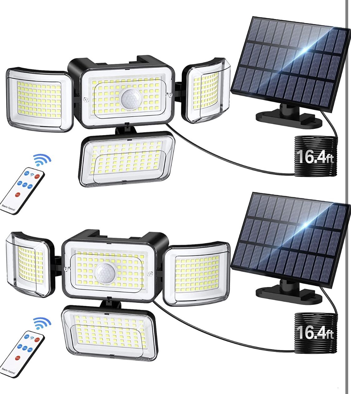 2 Pack Solar Outdoor Lights Motion Sensor 3000LM 288 LED Solar Security Lights with Remote Control IP67 Waterproof 4 Heads Solar Flood Lights with 16.