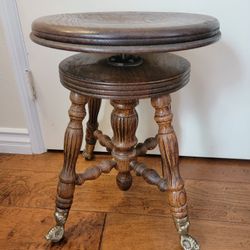 Vintage Wooden Piano Spinning Stool Adjustable Claw Glass Feet