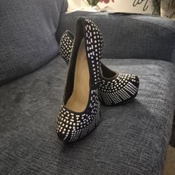 Black Metal Studded 6 Inch Platform Heels 