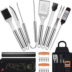 12PCS Stainless Steel BBQ Grilling Tools Set with Storage Apron

