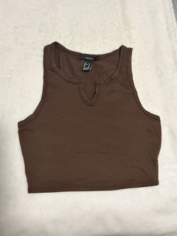 Forever 21 Chocolate Brown Ribbed Notch Neck Crop Tank Top - Size M