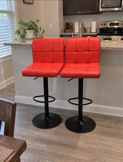 Red Faux Leather Adjustable Bar Stools – Set of 2