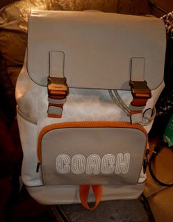 Coach Track Leather Backpack - Orange/Grey - Like New!