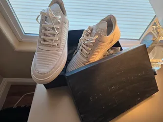 Filling Pieces White Leather Low Top Sneakers Size 11 Handmade Portugal w/ Box