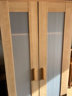 Wood Wardrobe with Frosted Glass Panel Doors
