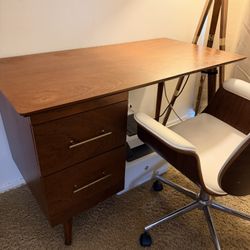 Mid century Wood Desk and Chair