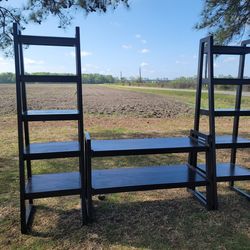 Tall 5 Shelf Ladder Bookcase and Media Stand Console Set Bundle - Designed for Displaying Books, Collectibles, or Accessories