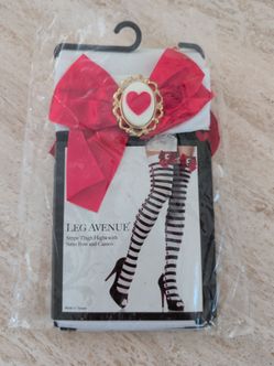 Striped Thigh Highs with Satin Bow and Cameo Poker Suit Adult One Size #9067