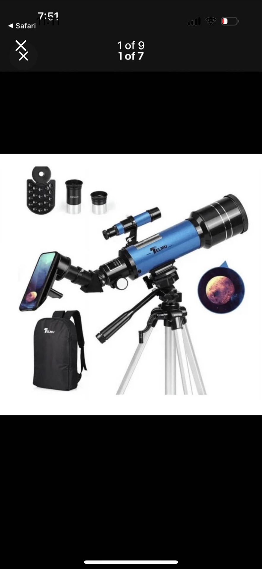 Telescope, 70mm Aperture 400mm AZ Mount Astronomical Refracting