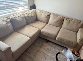Beige Fabric L-Shaped Sectional Sofa