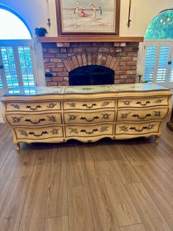 French Provincial Hand-Painted Bombe Dresser by Union National Inc.
