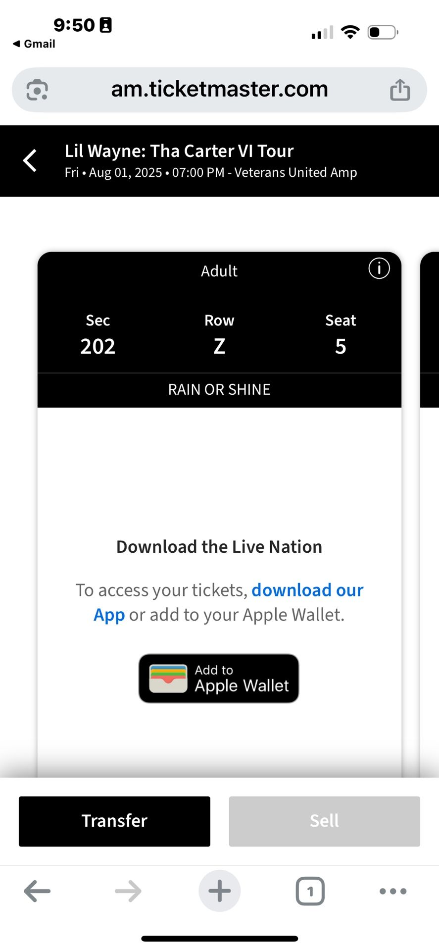 Lil Wayne concert tickets two of them