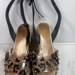 Giuseppe Zanotti sandal Leopard  wedges ankle straps women’s size 37