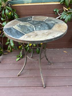Round Slate Tile Top Outdoor Patio Table