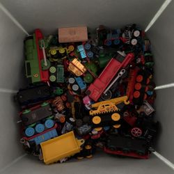 Box Full Of Thomas Minis And Larger Plastic Models