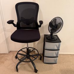Home Office Bundle: Standing Chair + 3-Speed Table Fan + 3-Drawer Pre-Owned
