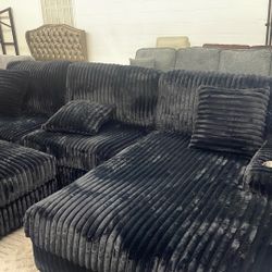 New Black Corduroy Sectional Couch / Free Delivery 