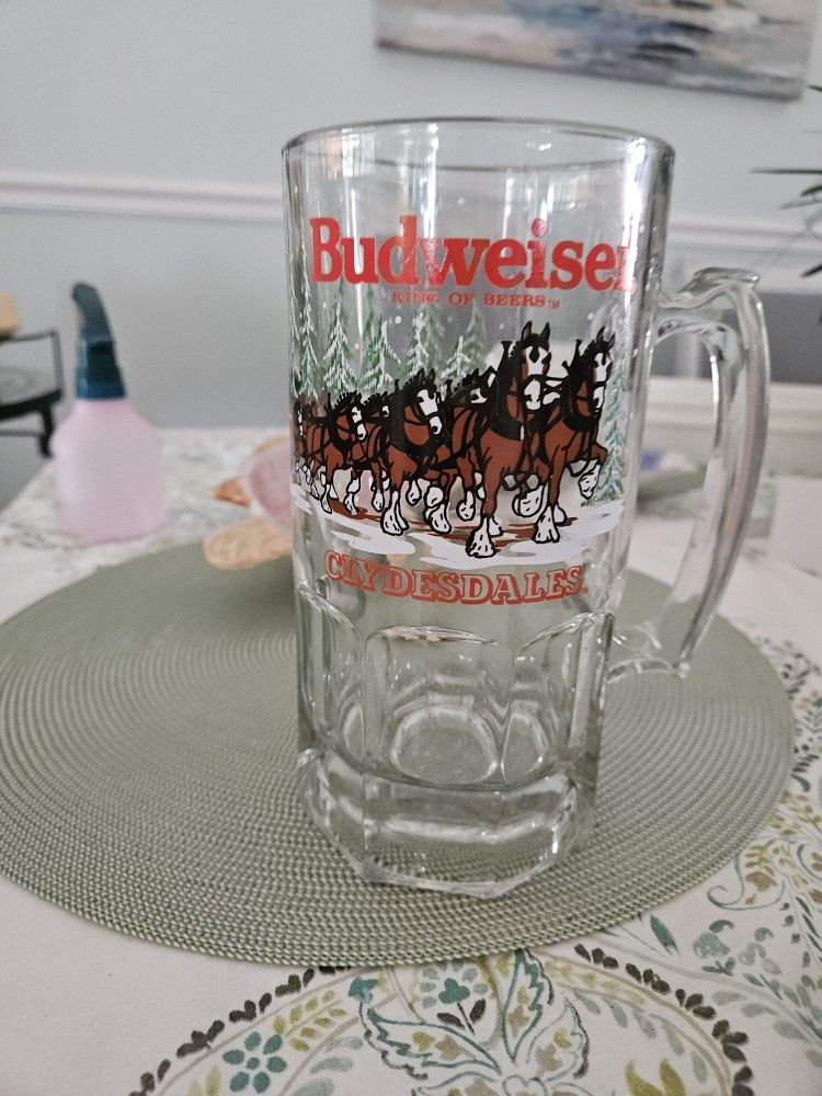 Vintage Budwieser Tall Beer Glass Mug Over 30 Yesr Used As Decor 25 Obo
