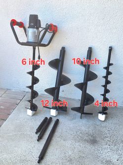 1500W Electric Post Hole Digger Earth Auger Dig Hole Fence Post Hole Digging, Tree Planting with 4 ",6",10",12"  Digging Auger Bit Set, 3/4" Shaft. An