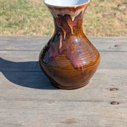 8" Handmade Drip Glaze Vase by Kylemore Abbey Pottery Ireland Signed Studio Art
