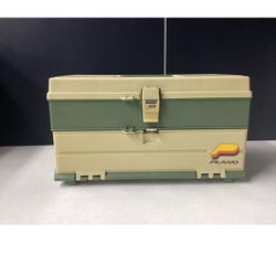 Vintage Plano 707 Tackle Box Tan/Green Handle ,  2 Drawer USA