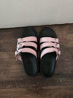 Dr. Martens Pink Leather Buckle Slide Sandals
