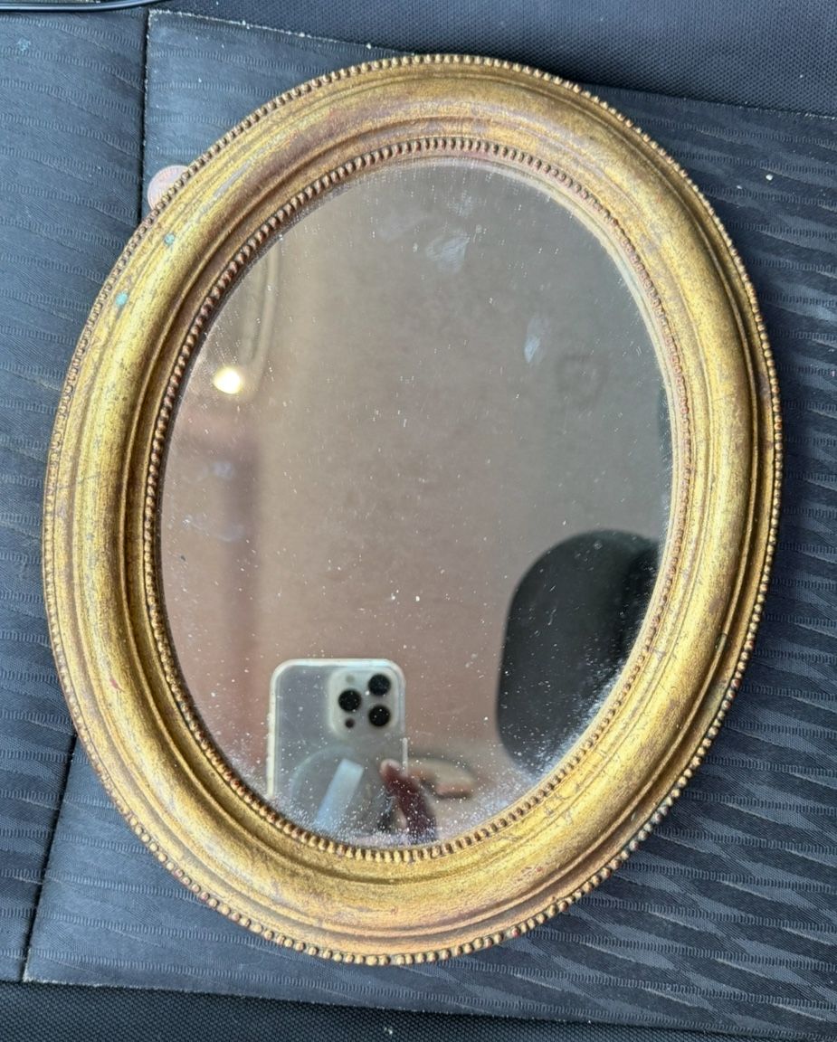 2 Italian florintime wood carved antique mirrors (5” and 7”)