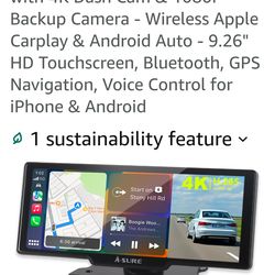 Portable Carplay Screen for Car with 4K Dash Cam & Apple Carplay & Android Auto - 9.26" HD Touchscreen, Bluetooth, GPS Navigation, Voice Control for i