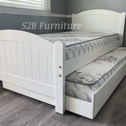 New Twin Twin Size White Trundle With Mattress 