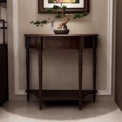 Solid Wood Half Moon Console Table,Semi Circle Table with Drawer – Entryway Accent Table,Small Half Moon for Living Room,Hallway and Entrance Decor(23