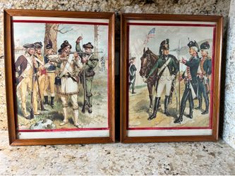 2 Vintage Historical Revolutionary War Military Prints Framed -Henry A.