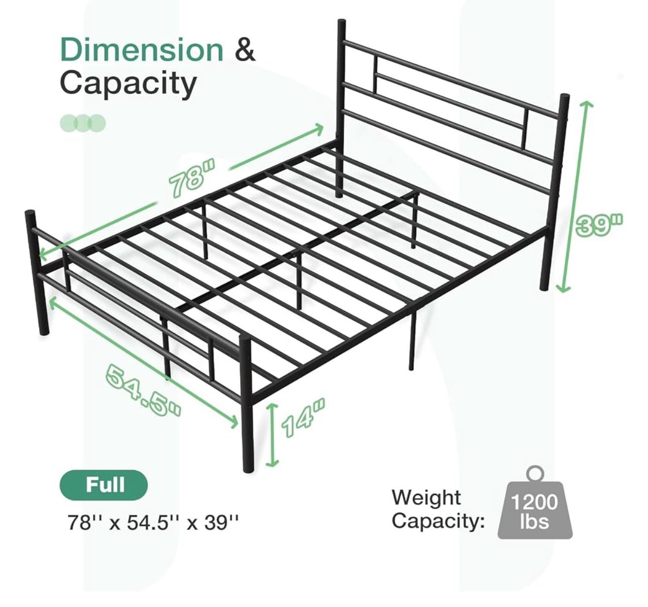 Full- Black Metal Bed Frame