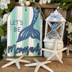Mermaid decor beach coastal decor mini lantern & signs starfish