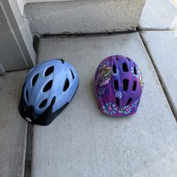 Adult and kid bike helmets.