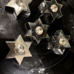 Crate And Barrel Brand 5 Pillar Candle Stick Holders, Star Of David,  Stars 