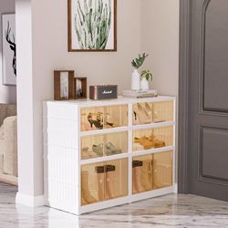 3-Tier Portable Shoe Rack Organizer for Closet, 12 Pairs Shoe Container Bins, Clear Plastic Collapsible Shoes Storage Box, Stackable Sneaker Storage S