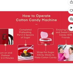 Cotton Candy Machine, Cotton Candy Maker for Kids with Candy Spoon and 10 Candy Sticks, Christmas Red, FOHERE