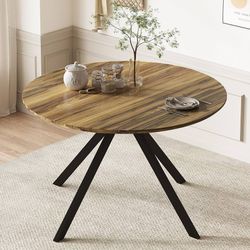 47.3" Round Table for Kitchen, Wooden Dining Table with Metal Cross Legs, Large Kitchen Pedestal Coffee Bar Table Saving Space Sable