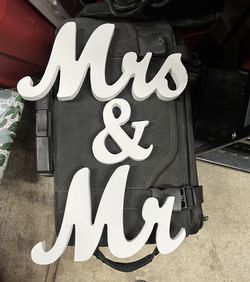 White Mr. & Mrs. Wood Signs